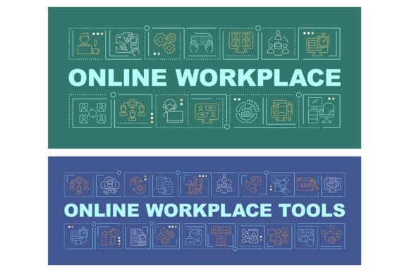 Online Workplace Word Concepts Banners: Graphics for Modern Design