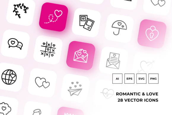 Romantic Love Minimalistic Vector Icon Set